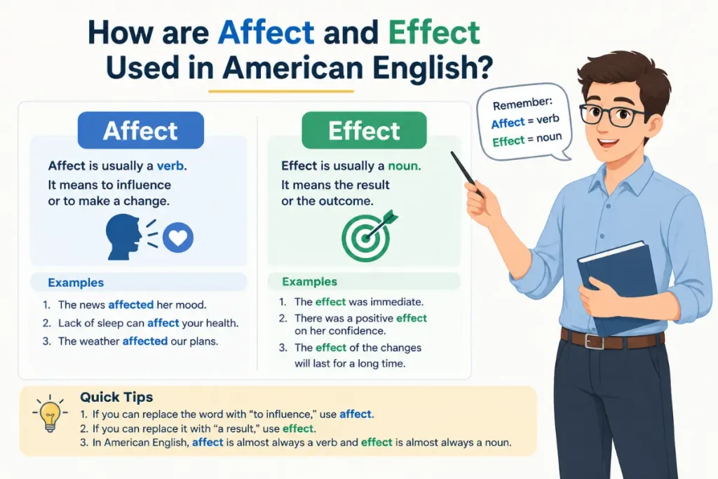 How are affect and effect used in American English?