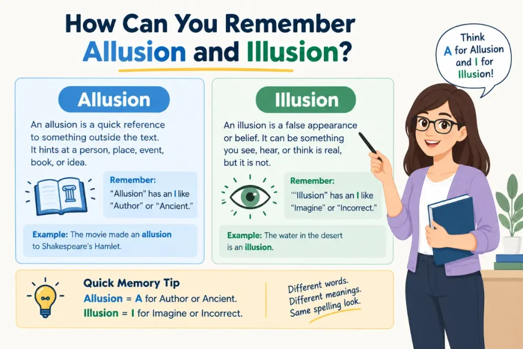How can you remember allusion and illusion?