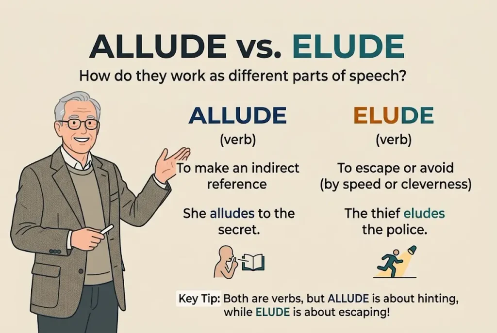 How do allude and elude work as different parts of speech?