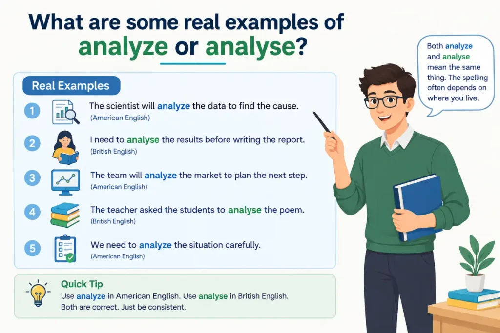 What are some real examples of analyze or analyse?