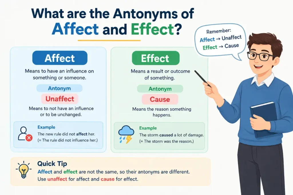 What are the antonyms of affect and effect?