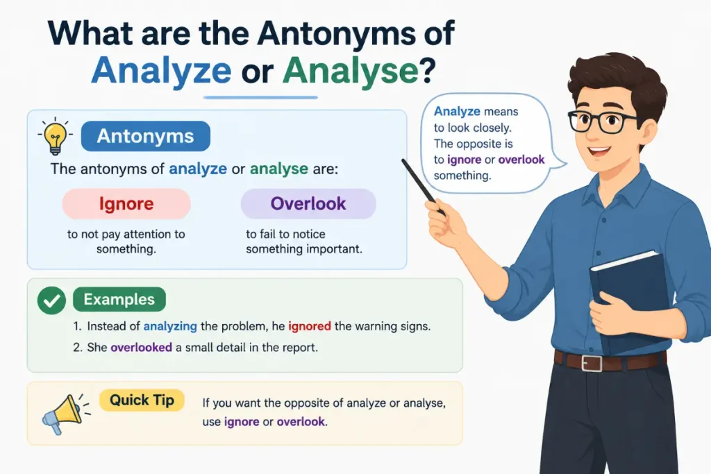 What are the antonyms of analyze or analyse?