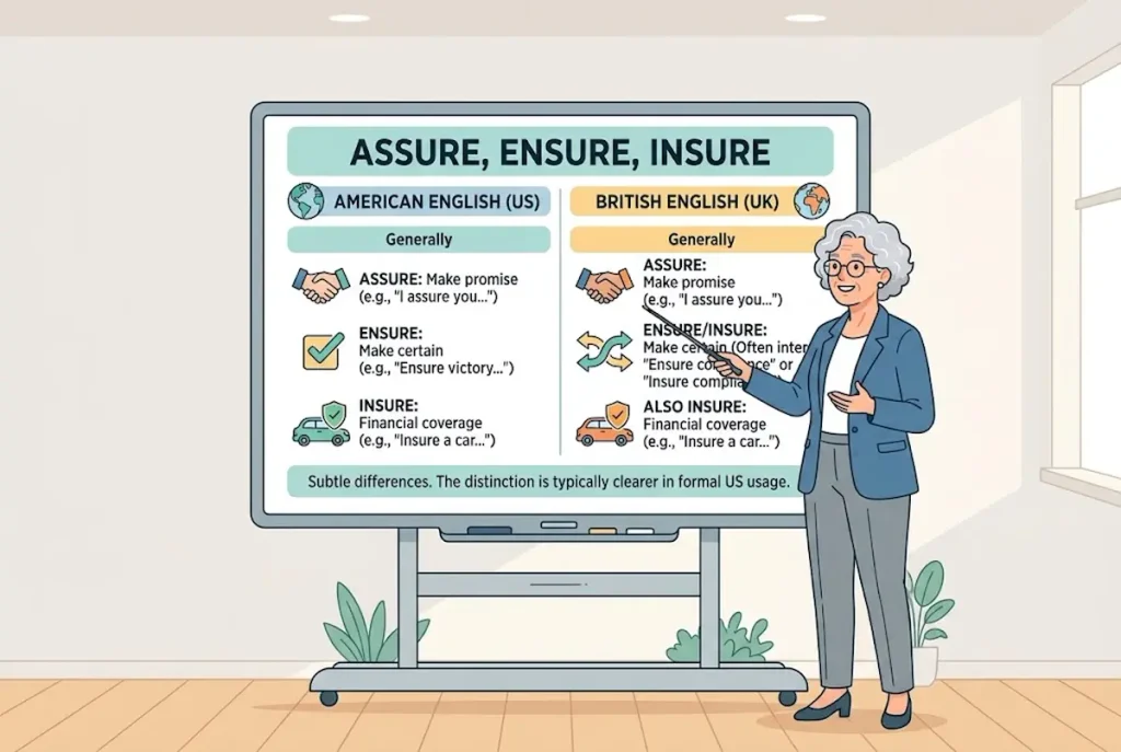 Are assure ensure and insure different in American and British English?