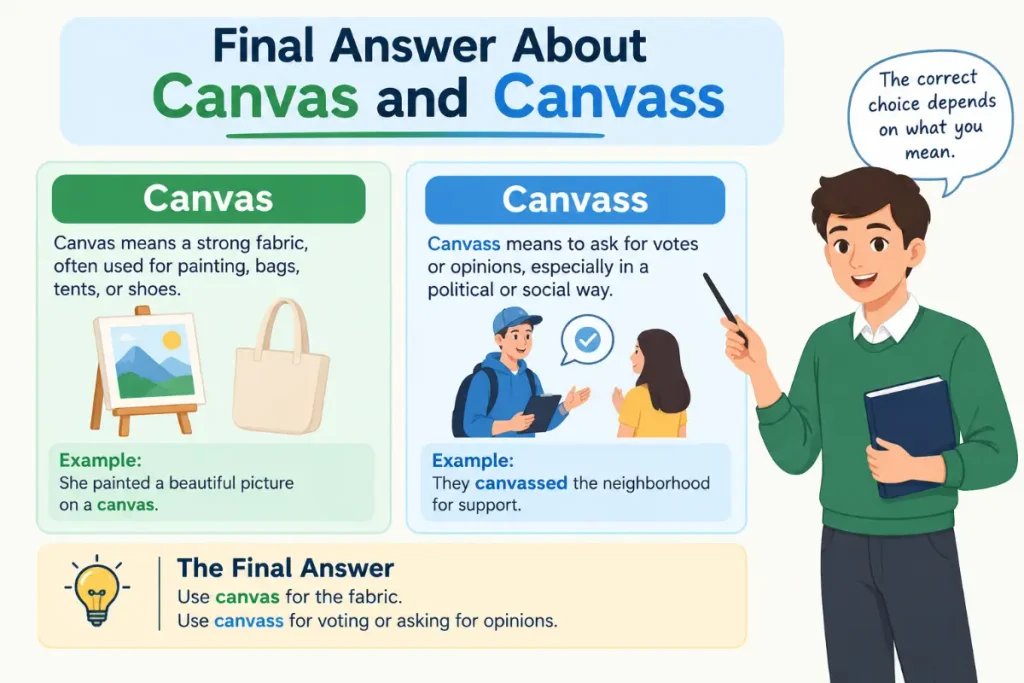 Final answer about canvas and canvass