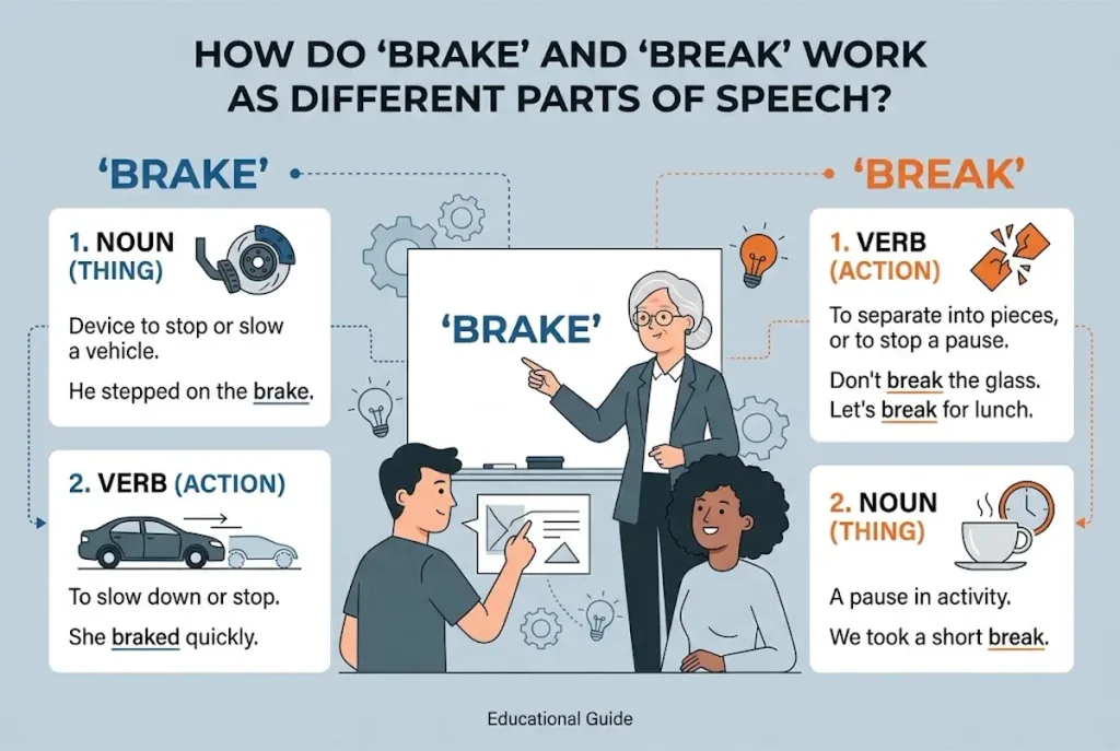 How do brake and break work as different parts of speech?