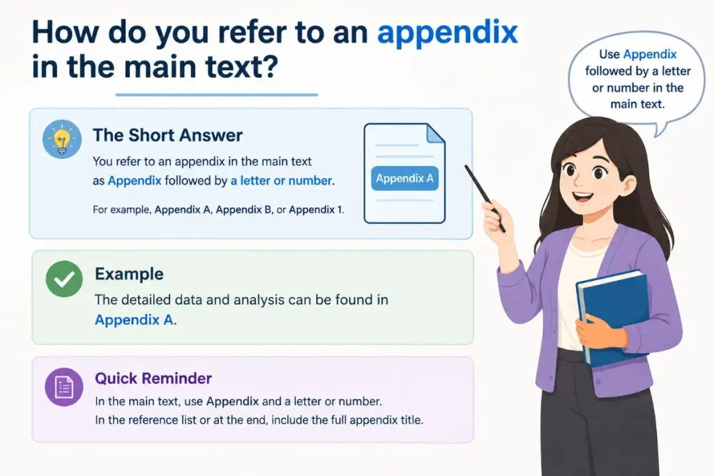 How do you refer to an appendix in the main text?