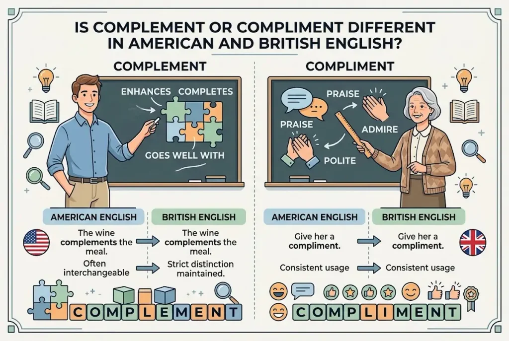Is Complement or Compliment Different in American and British English?