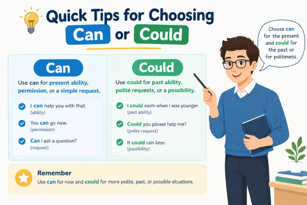 Quick Tips for Choosing Can or Could