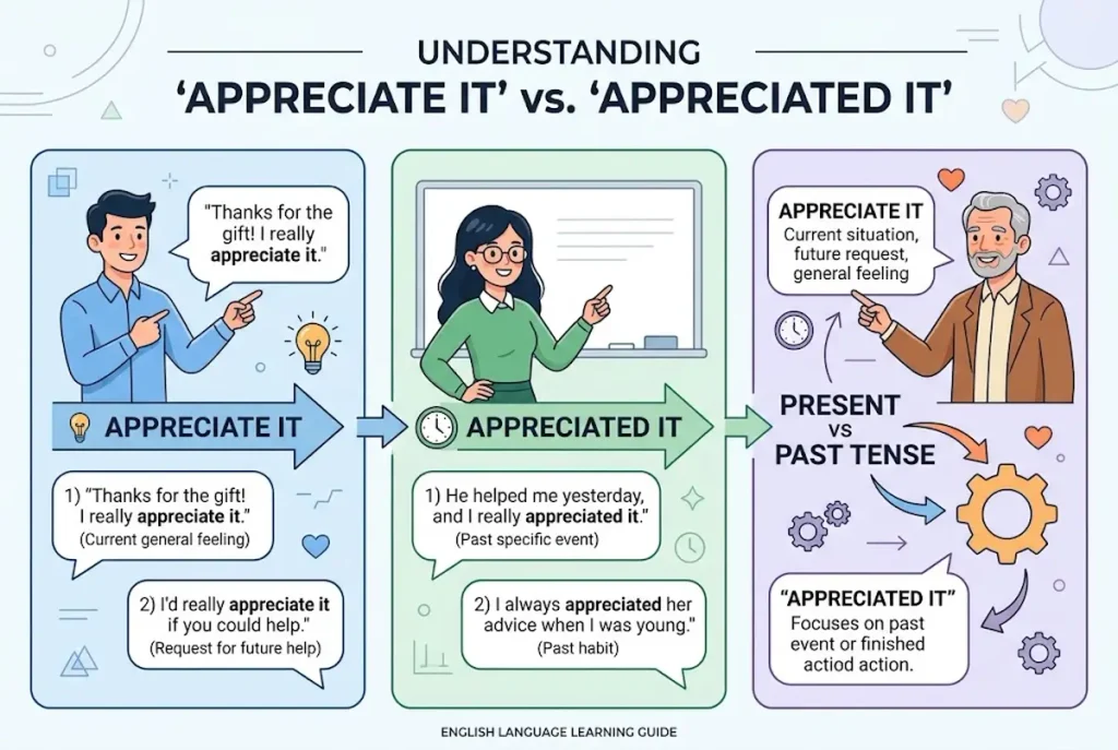 What are some real examples of appreciate it and appreciated it?