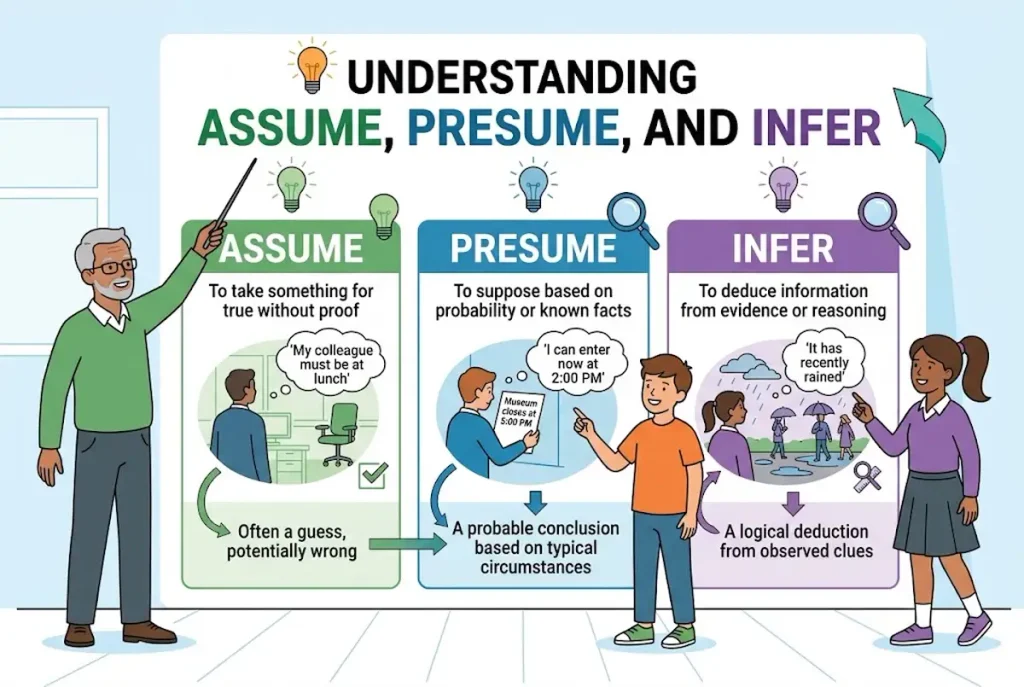 What are some real examples of assume presume and infer?