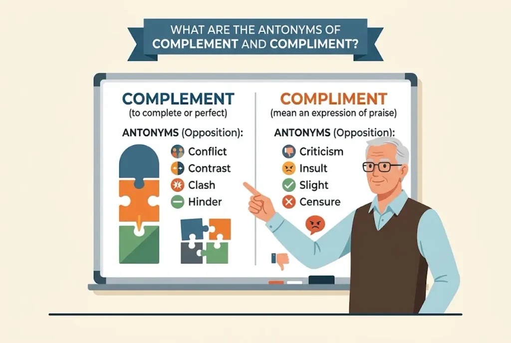 What Are the Antonyms of Complement and Compliment?