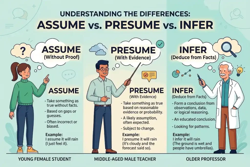What is the difference between assume presume and infer?