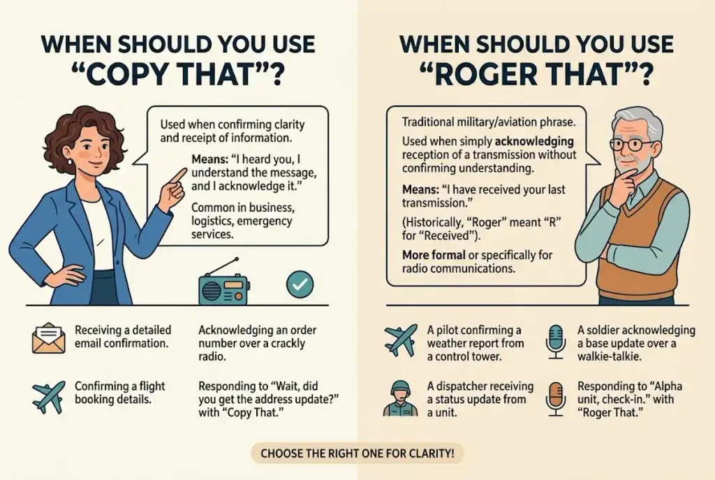 When Should You Use Copy That or Roger That?